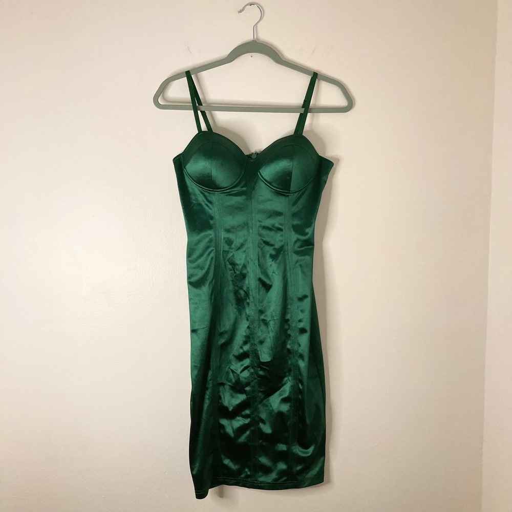 Entry Emerald Green Satin Corset Bodycon Midi Dress Party Night Out Holiday Glam